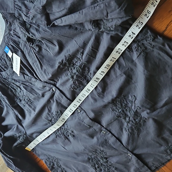 Old Navy Black Button Front Embroidered Cotton Blouse XL NWT - Picture 11 of 16